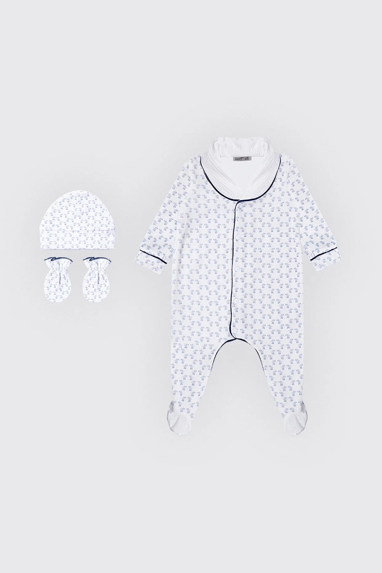 Pack dort bien bleu grenouillère, moufles & Bonnet