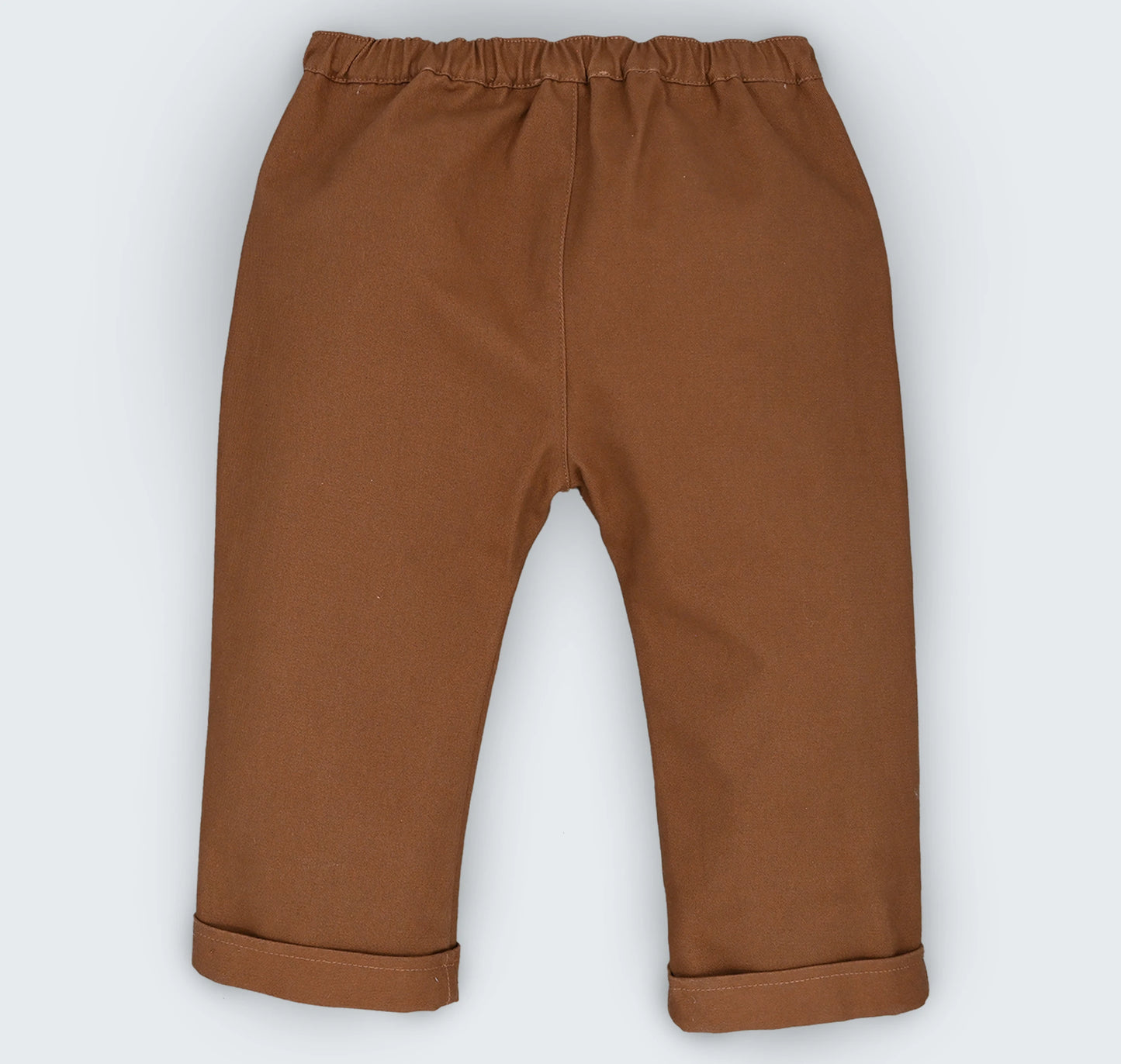 Pantalon en sarga 100% coton à ceinture élastiquée et bouton