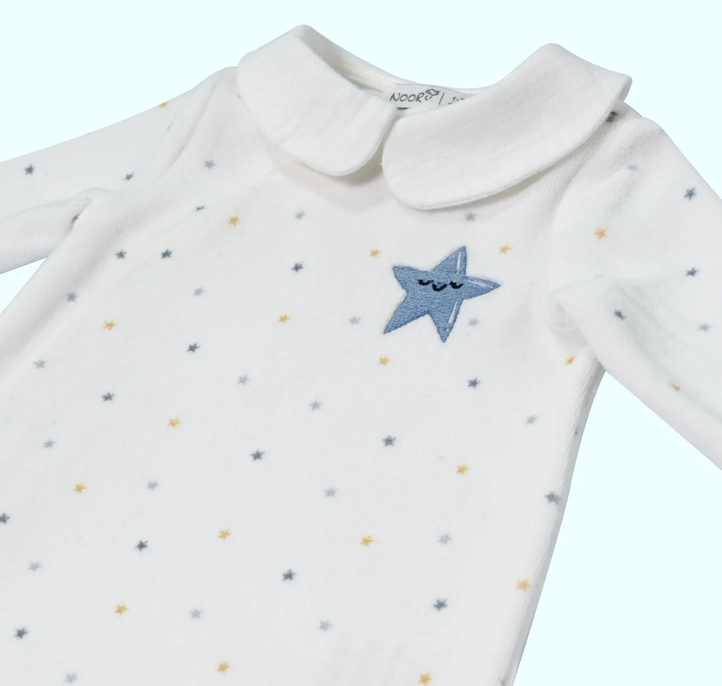 Pack dort bien bleu avec étoile grenouillère, moufles & Bonnet