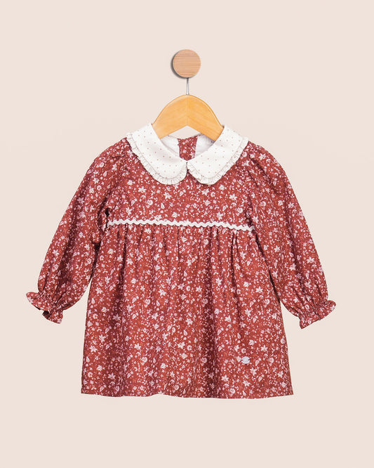 Robe Fleurie Rouge Brique pour Bébé Fille – Style Champêtre et Confort