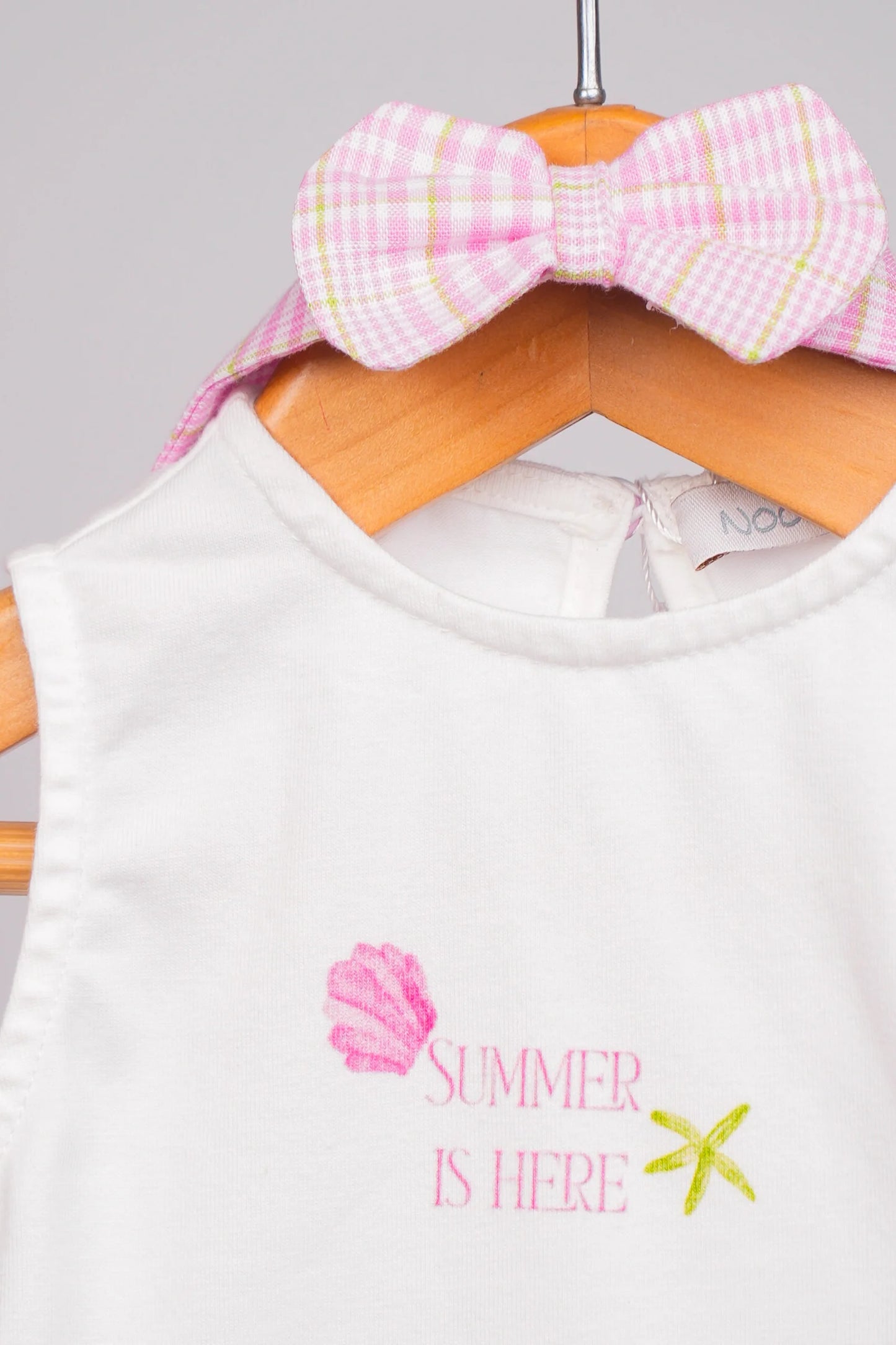 Barboteuse bébé fille Summer is Here blanc & rose à carreaux