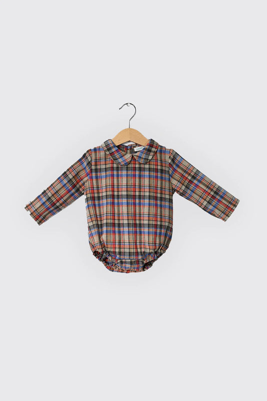 Chemise body col claudine en tissu à carreau