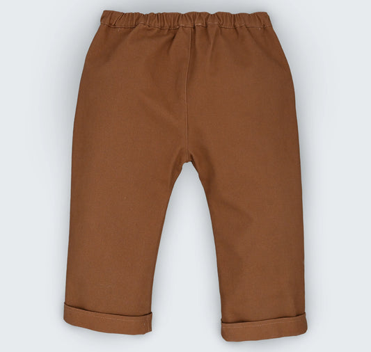 Pantalon en sarga 100% coton à ceinture élastiquée et bouton