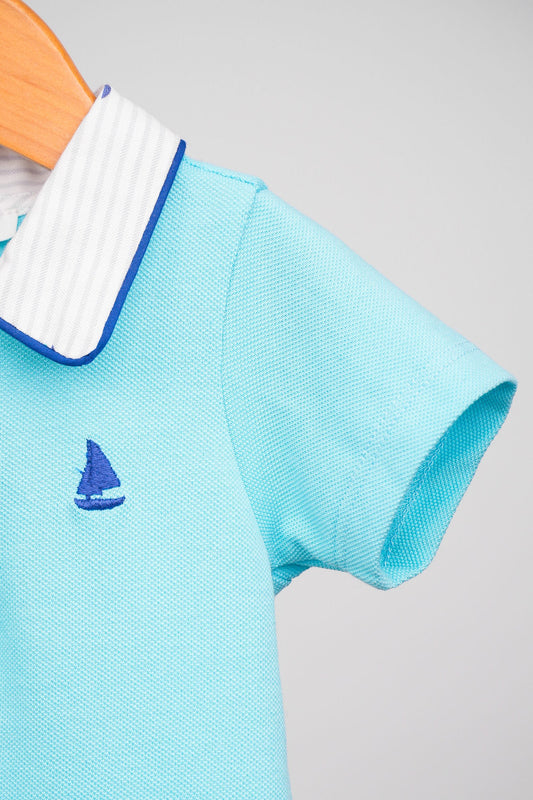 Combinaison short turquoise pour bébé garçon