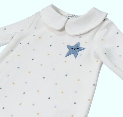 Pack dort bien bleu avec étoile grenouillère, moufles & Bonnet