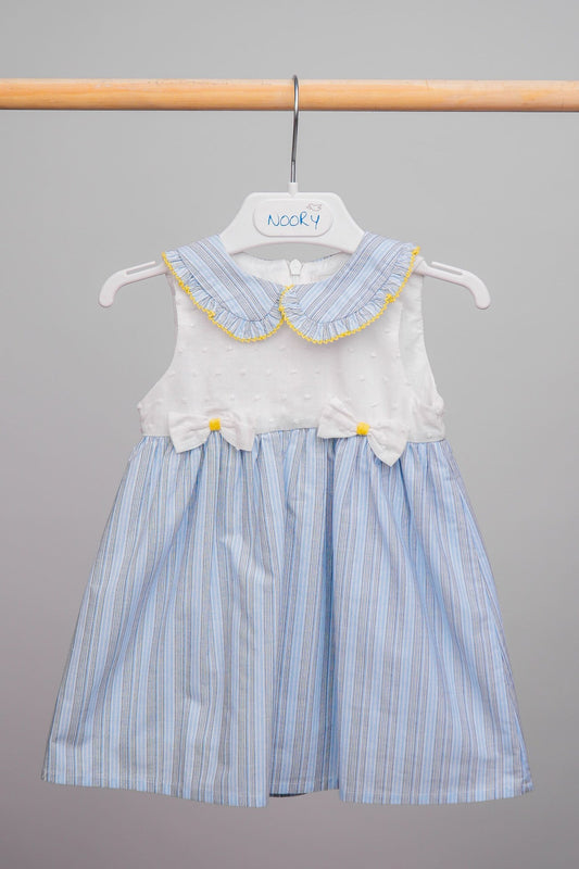 Robe bébé fille bleu avec col claudine volanté