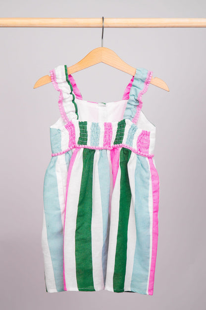 Robe multi color en lin à bretelles