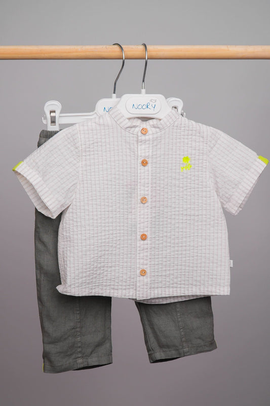 chemise pour bébé garçon demi-manches rayé beige