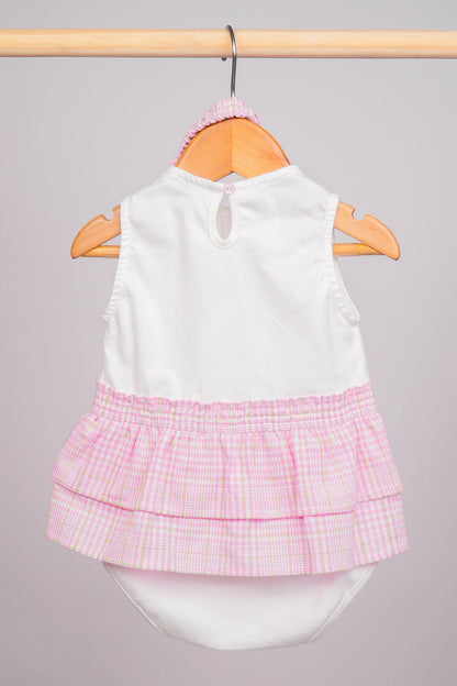 Barboteuse bébé fille Summer is Here blanc & rose à carreaux