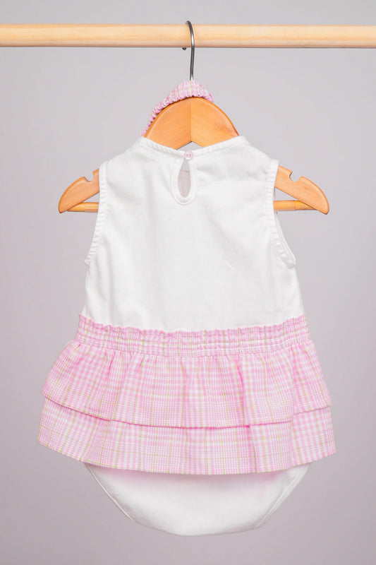 Barboteuse bébé fille Summer is Here blanc & rose à carreaux