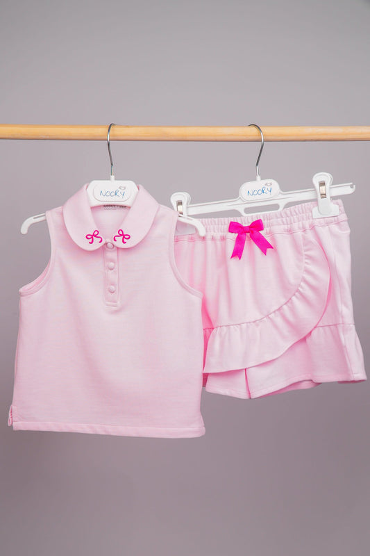 Ensemble pour fille en piqué rose 100 % coton