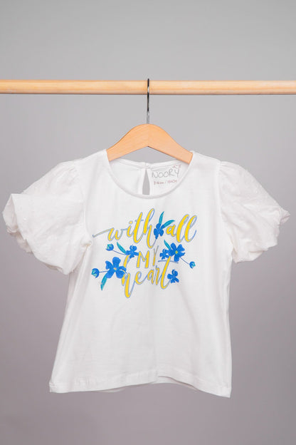 T-shirt pour filles 100% coton avec des manches ballons