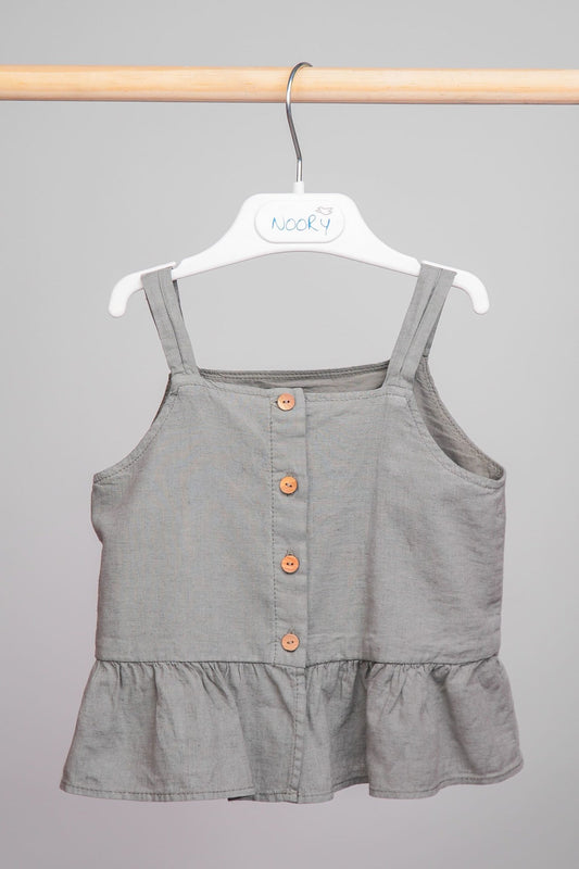 Ensemble lin kaki haut à volants & short ceinturé
