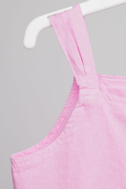 Ensemble lin rose haut à volants & short ceinturé